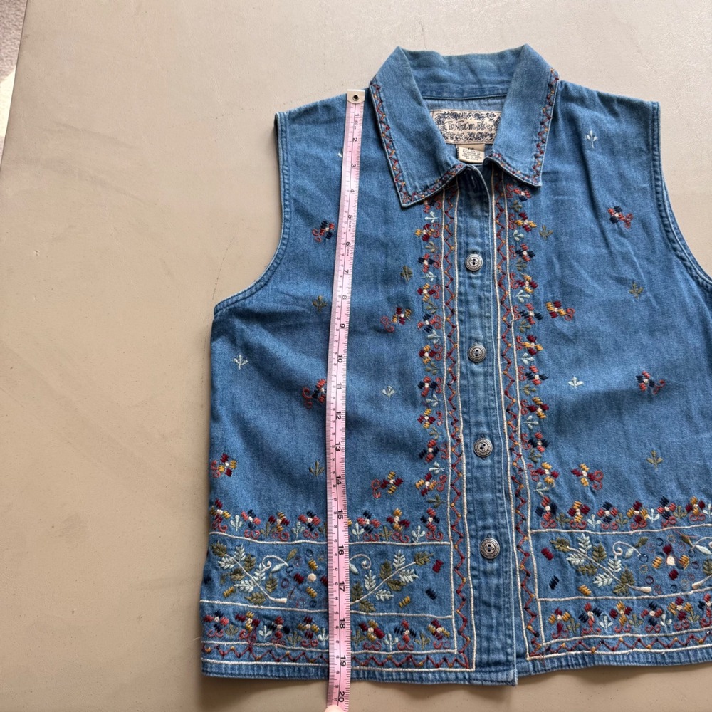 Embroidered Denim Vest Womens‎ PS Blue Floral Boho VTG 90s Festival Cottagecore - Picture 8 of 9